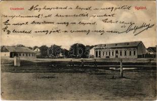 Szalárd, Salard (Bihar); utca részlet, Nemzeti Kávéház. Weisz Ignác kiadása / street, café (gyűrődés / crease)