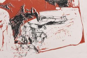 Bodnár Imre (1959-): Alakok (cím nélkül), nyomat, papír, jelzés nélkül. 28x39 cm