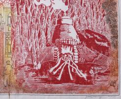 Botrágyi Károly (-): Álom invázió! Vegyes technika, nyomat, papír. Jelzett. Sérült. Paszpartuban. 44...