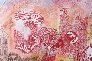 Botrágyi Károly (-): Álom invázió! Vegyes technika, nyomat, papír. Jelzett. Sérült. Paszpartuban. 44...