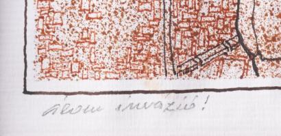 Botrágyi Károly (-): Álom invázió! Vegyes technika, nyomat, papír. Jelzett. Sérült. Paszpartuban. 44...