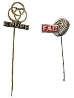 Német Szövetségi Köztársaság 1960-1970 k. "Krupp" fém jelvény + "FAG" fém jelvény T:XF German Federal Republic cca 1960-1970. "Krupp" metal badge + "FAG" metal badge C:XF