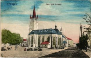 1911 Eperjes, Presov; Római katolikus templom, piac. Divald Károly Fia kiadása / Catholic church, market (r)