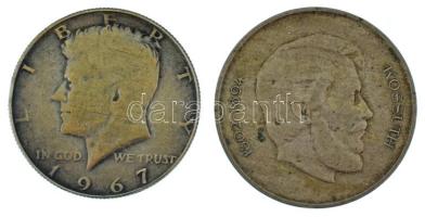 1947. 5Ft Ag "Kossuth" + Amerikai Egyesült Államok 1967. 1/2$ Ag "Kennedy" T:F patina Hungary 1947. 5 Forint Ag "Kossuth" + USA 1967. 1/2 Dollar Ag "Kennedy" C:F patina Krause KM#202a, Adamo F8.1