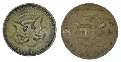 1947. 5Ft Ag "Kossuth" + Amerikai Egyesült Államok 1967. 1/2$ Ag "Kennedy" T:F p...