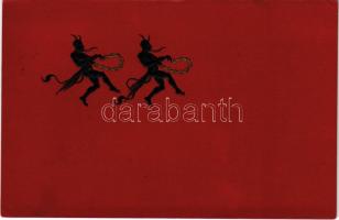 1911 Krampuszok láncokkal és virgáccsal / Krampus with chains and birches. Emb. (EK)