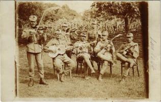 1918 Katonazenészek a háború vége felé / WWI K.u.K. military music band, soldiers with musical instruments towards the end of the war. photo