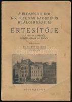 1934 A budapesti II. ker. kir. egyetemi katholikus reálgimnázium értesítője az 1933-34. tanévről. Bp., 1934, Sárkány-ny., 85+[3] p. Kiadói papírkötés, kissé sérült, foltos borítóval.
