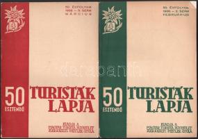 1938 A Turisták Lapja 3 db 50 éves jubileumi száma (50. évf. 2., 3., 4. sz.), szerk.: Peitler Gyula, kiadja a Magyar Turista Egyesület. Kiadói papírkötés, változó állapotban.