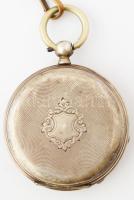 1883 Antik ezüst zsebóra. Kulcsos szerkezet, jelzett, tokja belül gravírozott. kulccsal, réz lánccal...