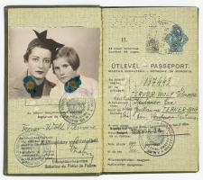 1938 Bp., Magyar Királyság által anya és lánya számára kiállított fényképes útlevél, pecsétekkel / H...