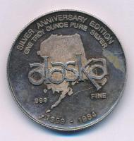 Amerikai Egyesült Államok 1984. 1 Uncia Ag "Alaszka - 1959-1984 / North to the future" (38mm/0.999/31,43g) T:XF patina USA 1984. 1 Troy Ounce Ag "Alaska - 1959-1984 / North to the future" (38mm/0.999/31,43g) C:XF patina