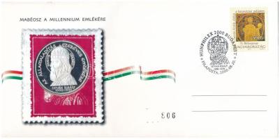 Magyarország 2000. MABÉOSZ sorszámozott érmés boríték "Az Államalapítás ezeréves emlékére - Szent István" ezüstözött bronz éremmel, sorszámozott borítékon, "806" sorszámmal T:PP patina
