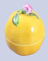 Herendi citrom alakú fedeles edény rózsabimbó fogóval, jelzett, hibátlan, m: 11 cm