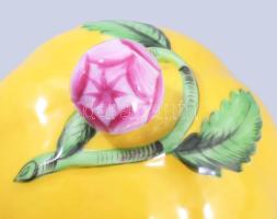 Herendi citrom alakú fedeles edény rózsabimbó fogóval, jelzett, hibátlan, m: 11 cm