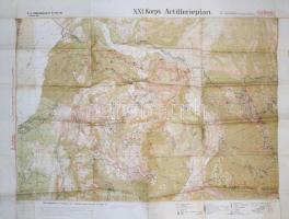 cca 1918 XXI. Korps. Artillerieplan, K. u. k. Kriegsvermessung Nr. 10. Feldp. 510., I. világháborús katonai térkép (olasz front), 1 : 25.000, K. u. k. Militärgeographisches Institut, 67x86,5 cm