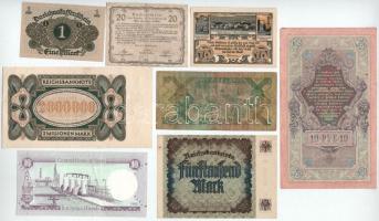 Vegyes 8db-os külföldi bankjegytétel, közte 1909-1987. Uganda, Ausztria, Szíria, Németország, Oroszo...