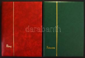 KING 15 fehér lapos A4-es berakó piros borítóval + PRINCESS 15 fekete lapos A4-es berakó zöld borítóval, újszerű állapotban, dobozban