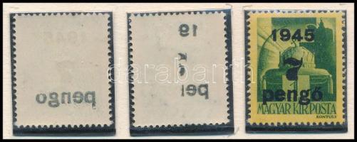 1945 3 db Kisegítő bélyeg részleges gépszínátnyomattal