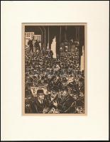 Frans Masereel (1889-1972): Tömeg. Fametszet, papír, jelzett a dúcon. Paszpartuban. 16x11 cm