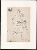 Ámos Imre (1907-1944): Jelenet. Ofszet nyomat, papír. Jelzett a nyomaton. 22,5×15 cm, paszpartuban.