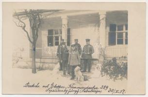 1917 Sepsiszentgyörgy, Sfantu Gheorghe; első világháborús német katonák egy ház előtt, télen / WWI German military, soldiers in front of a house in winter. photo