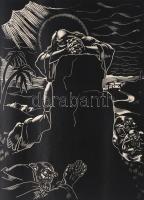 Dallos Hanna (1907-1944): "És ne vígy minket a kísértésbe...", fametszet, papír, jelzett a metszeten, paszpartuban, 28,5x20,5 cm