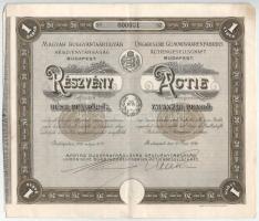 1926. Budapest "Magyar Ruggyantaárugyár Részvénytársaság" részvénye 20P-ről, alacsony "000031"-es sorszámmal, szelvényekkel, szárazpecséttel T:F