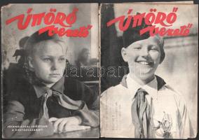 1949 Úttörővezető, az Úttörő Mozgalom havi folyóirata 2 db száma: III. évf. 4-5. sz. és 7-8. sz., viseltes állapotban, az egyik különvált borítóval