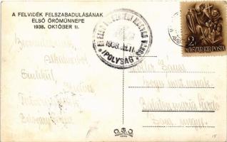 1938 Ipolyság, Sahy; 'A Felvidék felszabadulásának első örömünnepe', bevonulás, magyar zás...