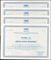 1996. Szeged "DÉMÁSZ RT. - Délmagyarországi Áramszolgáltató Részvénytársaság" részvénye 10.000Ft névértékben (4x), sorszámkövetők "1614775-1614778", szárazpecséttel, szelvényekkel T:AU