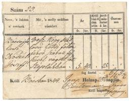 1844. Bács (Bač), számla 6Ft 5kr értékben T:XF folt