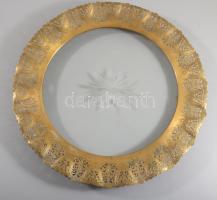 Antik áttört mintás réz szerelékes tálca csiszolt üvegbetéttel, három gömb lábon, "HUNNIA TENISZ VERSENY 1932 I. DÍJ" felirattal, d: 32,5 cm