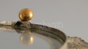 Antik áttört mintás réz szerelékes tálca csiszolt üvegbetéttel, három gömb lábon, "HUNNIA TENIS...