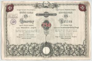 1935. Budapest "Salgó-Tarjáni Kőszénbánya Részvény-Társulat" huszonöt részvénye egyben, összesen 750P-ről, magyar-német kétnyelvű részvény, szelvényekkel, szárazpecséttel és bélyegzésekkel T:F