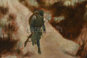 Ijjász Gyula (1874-1943): Első világháborús katonák Uzsoknál (Kárpátalja), 1915. keretben. Olaj, kar...