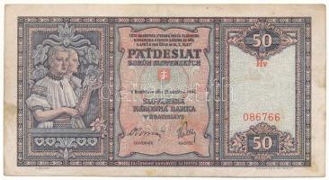 Szlovákia 1940. 50K "Hv 086766" T:F több fo. Slovakia 1940. 50 Korun "Hv 086766" C:F multiple spots Krause 9.a