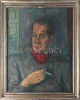 Jelzés nélkül, feltehetően 1920-40 körül: Festő portréja (Batthyány Gyula?). Olaj, vászon. Hátoldalán nehezen olvasható felirattal (? Ember Margit, Gr. Batthyány Gyula). Dekoratív, kissé sérült fakeretben. 71,5x56 cm