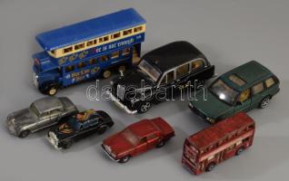7 darab angol fém játékautó, h: 13 cm alatt