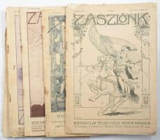 1909-1913 A Zászlónk c. ifjúsági folyóirat 5 db száma, kiadja a Regnum Marianum, a címlapokon Márton Lajos és Horn Antal illusztrációival, változó állapotban (sérült, foltos)