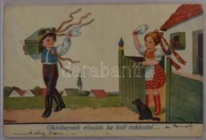 20 db RÉGI magyar népviselet motívum képeslap kissé viseltes 36 férőhelyes fotóalbumban, közte néhány modern / 20 pre-1945 Hungarian folklore art postcards in a photo album in poor condition, with some modern ones