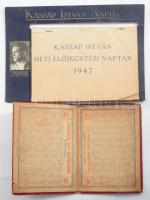 1930 Gróf Apponyi Albert Poliklinika naptára, viseltes állapotban, kinyitva: 22x15,5 cm + 1947 Kaszap István heti előjegyzési naptár, 16,5x24,5 cm