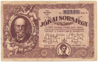 1925. Budapest "Jókai sorsjegy" 20.000K értékben, "62145 Sor. II." sorszámmal T:F