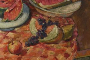 Korschelt Miklós (1900-1982): Dinnyés csendélet, 1936. Olaj, vászon. Jelzett. Hátoldalán autográf fe...