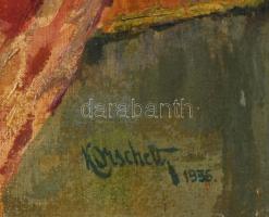 Korschelt Miklós (1900-1982): Dinnyés csendélet, 1936. Olaj, vászon. Jelzett. Hátoldalán autográf fe...