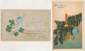 9 db RÉGI motívum képeslap vegyes minőségben: karácsonyi és újévi üdvözlőlapok / 9 pre-1945 motive p...