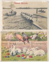9 db RÉGI motívum képeslap vegyes minőségben: húsvéti üdvözlőlapok / 9 pre-1945 motive postcards in mixed quality: Easter greeting cards