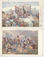 10 db RÉGI motívum képeslap vegyes minőségben: katonai művészlapok / 10 pre-1945 motive postcards in mixed quality: military art postcards, K.u.K. soldiers