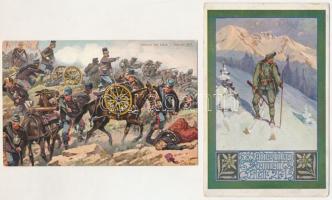 10 db RÉGI motívum képeslap vegyes minőségben: katonai művészlapok / 10 pre-1945 motive postcards in...