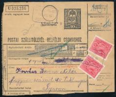 1943 Csomagszállító 22 db bélyeggel és "CSATÁRIMAJOR" postaügynökségi bélyegzéssel